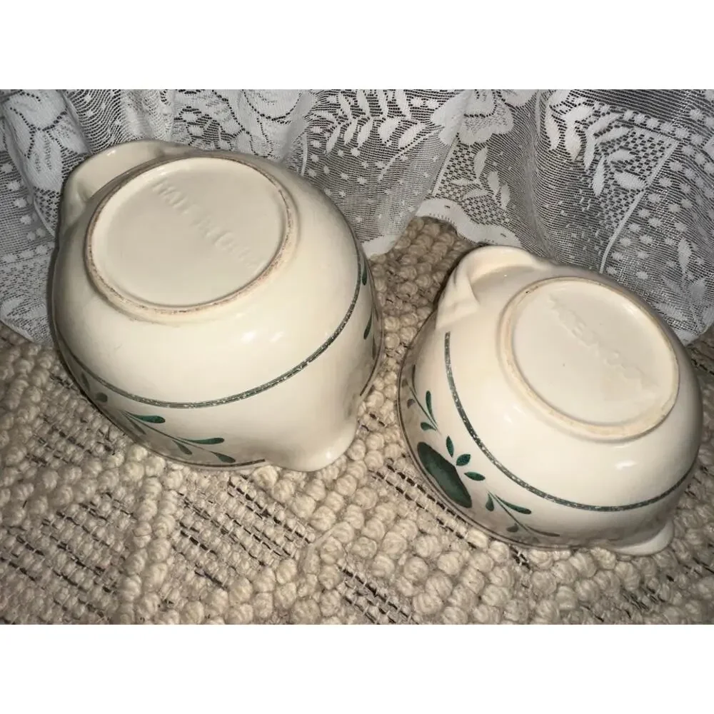 Vintage Green Heart Nesting Mixing Bowls, Set of 2 Country Cottage Kitchen